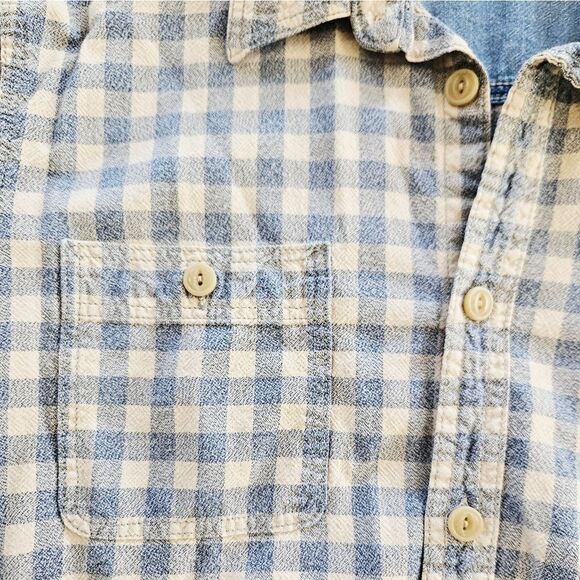 GAP 1969 Cotton Tan Blue Plaid Checkered Long Sleeve Button Down Chore Shirt L - Picture 4 of 7